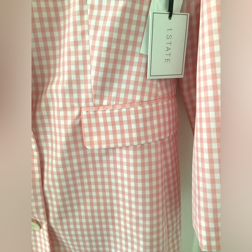 🆕 1.state Chic Pink and whit Gingham light Duster Coat. - Picture 9 of 10